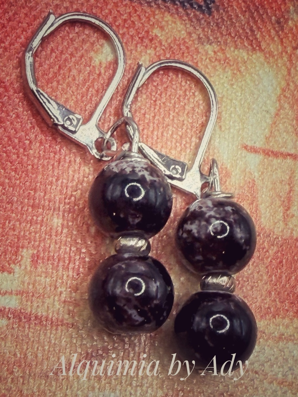 Agate Brown Marbled Double-Bead Drop Earrings